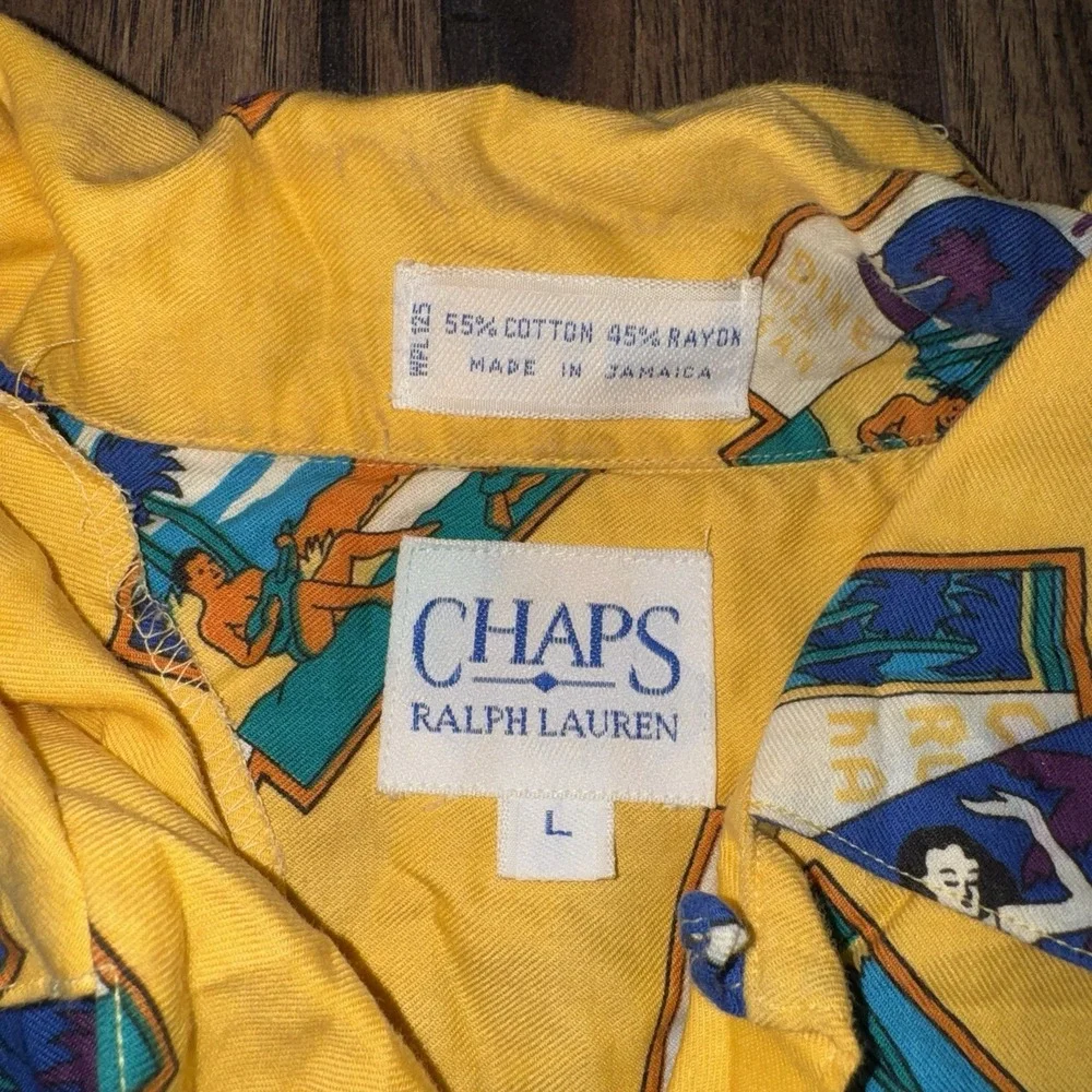 Vintage Chaps Ralph Lauren Hawaiian Shirt Hula Girls Yellow Men's Size Large